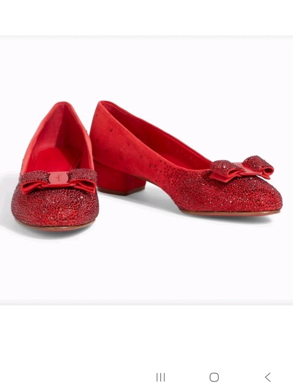 Salvatore Ferragamo Crystal-Embellished Suede Red Pumps Size 6 NWB - Picture 2 of 16
